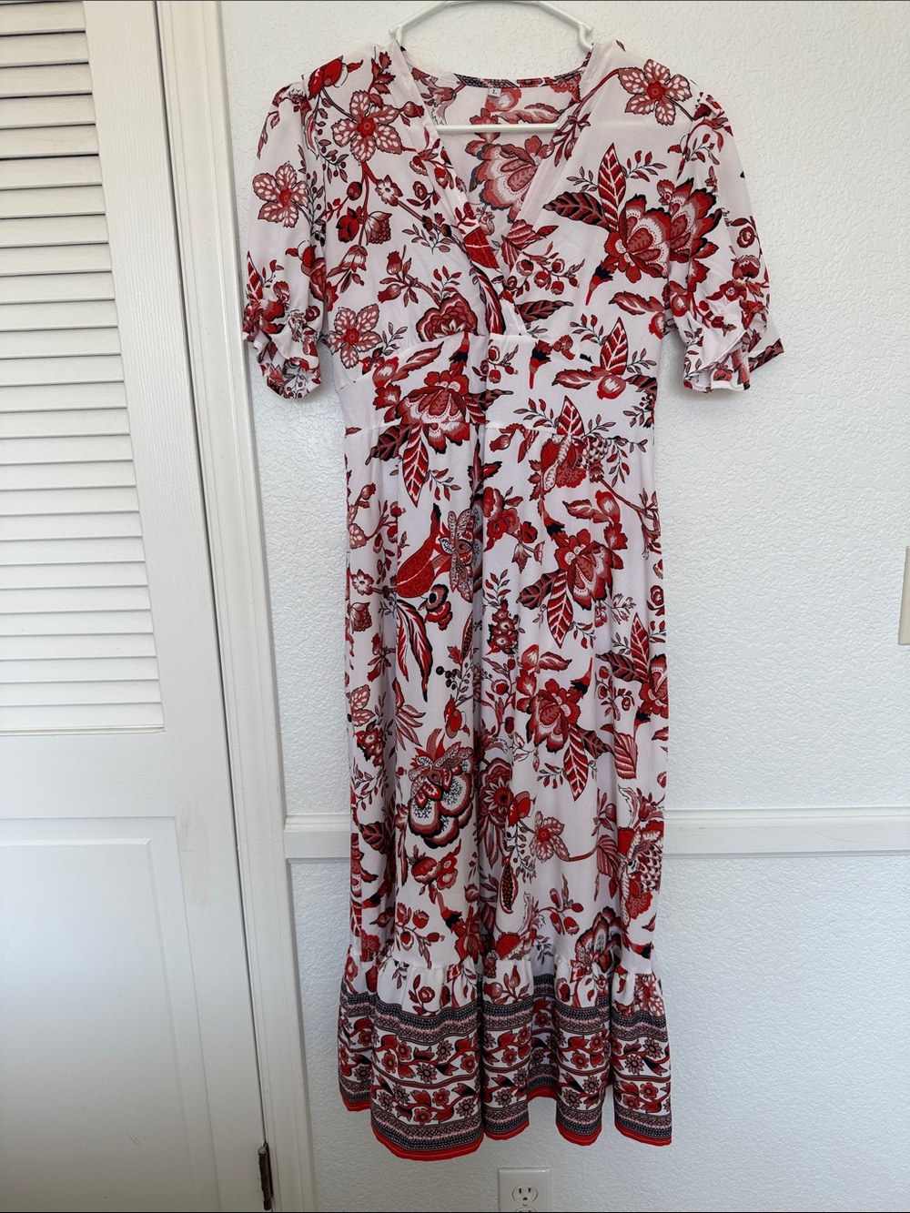 Red Floral Midi Dress - Women